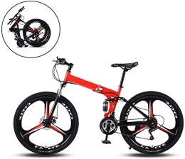 LBYLYH Fahrräder LBYLYH 26-Zoll-Mountainbikes, Folding High Carbon Stahlrahmen Mit Variabler Geschwindigkeit Doppelstoßdämpfung DREI Schneidrad Klapprad, Red, 24 Speed