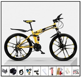 LCAZR Fahrräder LCAZR Faltrad 26 Zoll Doppelschock männliches und weibliches Studenten Ultraleichtes Mountainbike für Erwachsene, Klapprad Faltrad Vollfederung / Gelb