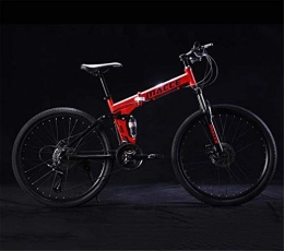 Leifeng Tower Fahrräder Leicht, 24 Zoll Adult Mountainbike, High Carbon Stahl Full Suspension Rahmen Folding Fahrrad, Doppelscheibenbremse Off-Road-Strand Schnee Bikes Inventarfreigabe (Color : Red, Size : 27 Speed)