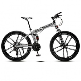 LHY SAVE Fahrräder LHY SAVE faltbares Mountainbike für Erwachsene, Aluminium-Vollgefederter Rahmen, Federgabel, Scheibenbremse, 66 cm, Jungenfahrrad & Herren-Mountainbike, mit 10 Schneidrädern L weiß