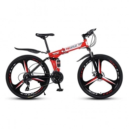 LIUXR Mountainbike, 26 Zoll Klapprad mit doppelten Stoßdämpfung Kohlefaser Rahmen mit fahrradtasche - Scheibenbremse fahrräder，Vollgefederte Bikes perfekt für Damen und Herren,Red_24 Speed