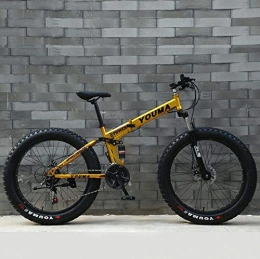 LJLYL Fahrräder LJLYL Klappbares Mountainbike-Fahrrad für Erwachsene, Vollfederung MTB-Bikes mit hohem Kohlenstoffstahlrahmen und Magnesiumlegierungsrädern Doppelscheibenbremse, Gold, 24 inch 21 Speed