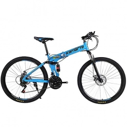 LLGHT Fahrräder LLGHT Folding MTB, 24, 26 Zoll Fahrrad, Folding Mountain Bike, 21-Gang, Unisex, Doppelscheibenbremse Klapprad, Leichte Aluminium-Stoßdämpfung (Color : Blue, Size : 24")