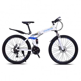 LONG Folding Mountain Bike 26 Zoll for Erwachsene, Unisex Mountainbike 21-Gang, Voll Suspention, vorn + hinten Kotflügel, High Carbon Stahlrahmen Straße Fahrräder (Farbe : Blue+White)