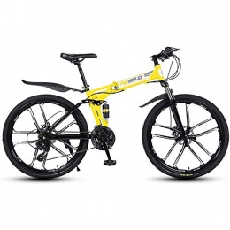 LQRYJDZ Fahrräder LQRYJDZ 26-Zoll-Berg Klapprad, 21 / 24 / 27 Geschwindigkeit Unisex Doppelscheibenbremse Hardtail Mountainbike, Fahrrad Adjustable Seat, High-Carbon Stahlrahmen (Color : Yellow, Size : 21-Speed)
