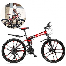 LQRYJDZ Fahrräder LQRYJDZ Folding Mountain Bike 26 Zoll, 24-Gang Full Suspension MTB Faltbarer Rahmen 10 Schneidrad (Color : Red)