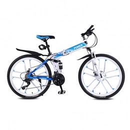 LYRWISHPB Zusammenklappbare Mountainbike LYRWISHPB Mountain Bike for Männer Frauen, 24 / 26 Zoll Folding Leichten Aluminium Full Suspension Rahmen Fahrrad, 24-Gang, DREI Rad-Cruiser Dual-Scheibenbremse (Color : White Blue, Size : 26inch)