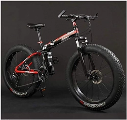 MKWEY Erwachsene Mountainbike, Faltbarer Rahmen Fat Tire Doppel-Suspension MTB, High-Carbon Herren Damen Fahrrad, All Terrain Mädchen Kinder Fahrrad,26" Red,7 Speed