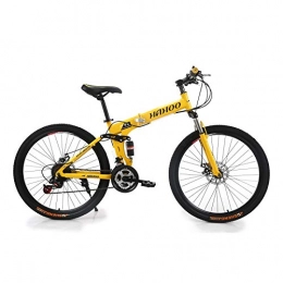 CXSMKP Fahrräder Mountain Bike Klapprad Mit High Carbon Stahlrahmen, 26Inch 30 Speichen Felgen Doppelscheibenbremse Und Doppelaufhebung Anti-Rutsch-Fahrrädern, Gelb, 21 Speed