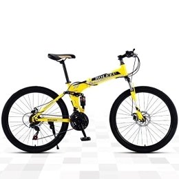 TAURU Fahrräder Mountainbike, 61 cm (24 Zoll) dickes Rad, zusammenklappbar, Mountainbike, Erwachsene, Fat Tire Mountainbike, Hartstahlrahmen, Dual-Full-Suspension, Dual-Scheibenbremse (24 Gänge, gelb)