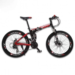  Zusammenklappbare Mountainbike Mountainbike Falten Fahrrad Radfahren Vollfederungssystem Stahlklapprahmen 24 Geschwindigkeitsscheibenbremsen (Black red)