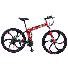 WYLZLIY-Home Zusammenklappbare Mountainbike Mountainbike Mountain Trail Bike MTB Faltbare Frauen / Männer-Gebirgsfahrrad 21 / 24 / 27 Geschwindigkeiten 26” Carbon Steel Rahmen Fully Fahrrad Bike Mountainbike Fahrrad ( Color : Red , Size : 21speed )