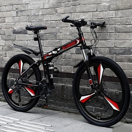 LZHi1 Fahrräder Mountainbikes 26-zoll-vollsuspension-faltendes Mountainbike, 27 Geschwindigkeit Hoher Kohlenstoffstahl-rahmen Outoad Mountain-fahrrad Mit Dual-scheibenbremsen, Outdoor-bike-pendle(Color:Schwarz Rot)