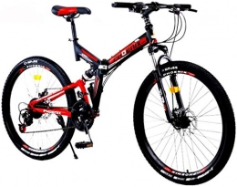 HCMNME Zusammenklappbare Mountainbike Mountainbikes, Mountain-Bicycle Folding Erwachsene Fahrrad Mountainbike Faltvariable-24 Geschwindigkeit 24-Zoll-Doppelstoß-Absorptionsscheibe Bremse (blau, rot) (Farbe: rot, Größe: 26 Zoll) Aluminiumr