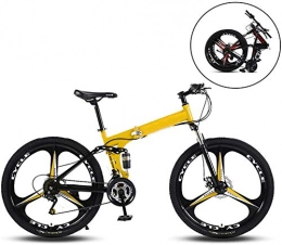 RHSMP Zusammenklappbare Mountainbike Mountainbikes, zusammenklappbarer Rahmen aus hochkohlenstoffhaltigem Stahl 26-Zoll-Doppelstoßdämpfung mit Variabler Geschwindigkeit DREI Schneidräder Faltbares Fahrrad, Gelb, 27 Speed