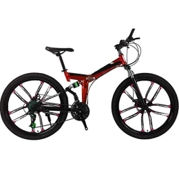 Mrzyzy Mountainbike Falträder, 26 Zoll 21-Gang Mountainbike für Erwachsene, Doppelscheibenbremse Vollfederung Anti-Rutsch, Federgabel, Leichter Aluminiumrahmen (Color : Red, Size : 21 Speed)
