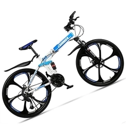 NENGGE Fahrräder NENGGE 24 Zoll MTB für Erwachsenen Herren und Damen, Faltbare Mountainbike mit Vollfederung & Scheibenbremsen, Rahmen Kohlenstoffstahl Fahrräder mit Vorder Hinterschutzblech, 6 Spoke Blue, 24 Speed