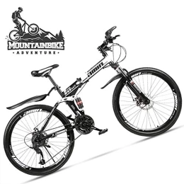 NENGGE Zusammenklappbare Mountainbike NENGGE 24 Zoll MTB für Erwachsenen Herren und Damen, Faltbare Mountainbike mit Vollfederung & Scheibenbremsen, Rahmen Kohlenstoffstahl Fahrräder mit Vorder Hinterschutzblech, Spoke White, 21 Speed