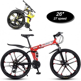 NENGGE Fahrräder NENGGE Adult Mountainbike, 26-Zoll (10-Messer Integrierte Räder) Faltbare 27-Gang Mechanische Zweischeibenbremse Doppel-Schock im Freien Mountain Bike (Color : B-red)