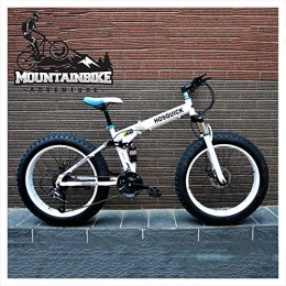 YWARX Zusammenklappbare Mountainbike NENGGE Faltbare MTB 24 Zoll für Herren Damen, Erwachsenen Vollfederung Mountainbike mit Scheibenbremsen, Fette Reifen Fahrräder, Rahmen aus Kohlenstoffstahl, Weiß, 24 Speed