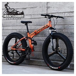 YWARX Fahrräder NENGGE Faltbare MTB mit Vollfederung & Scheibenbremsen für Herren Damen, Erwachsenen Jungen Mädchen Fette Reifen Fahrräder Mountainbike, Rahmen aus Kohlenstoffstahl, Orange, 24 Inch 7 Speed