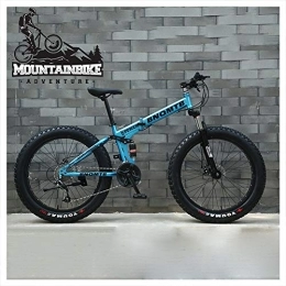 YWARX Zusammenklappbare Mountainbike NENGGE Faltbare MTB Vollfederung für Herren Damen, Erwachsenen Mountainbike mit Scheibenbremsen, Jugend Fette Reifen Fahrräder, Rahmen aus Kohlenstoffstahl, Blau, 24 Inch 21 Speed