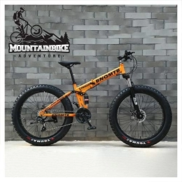 YWARX Fahrräder NENGGE Faltbare MTB Vollfederung für Herren Damen, Erwachsenen Mountainbike mit Scheibenbremsen, Jugend Fette Reifen Fahrräder, Rahmen aus Kohlenstoffstahl, Orange, 24 Inch 7 Speed