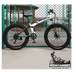 YWARX Fahrräder NENGGE Faltbare MTB Vollfederung für Herren Damen, Erwachsenen Mountainbike mit Scheibenbremsen, Jugend Fette Reifen Fahrräder, Rahmen aus Kohlenstoffstahl, Weiß, 24 Inch 7 Speed