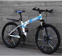 NENGGE Fahrräder NENGGE Kleiner tragbarer Fahrrad, Kohlenstoffstahl Falten Langlauf- Fahrrad, 27-Gang-Getriebe Doppelscheibenbremse Fahrrad, vollgefederte Mountainbike (Color : Blue, Size : 26'' 6 Spoke Wheel)