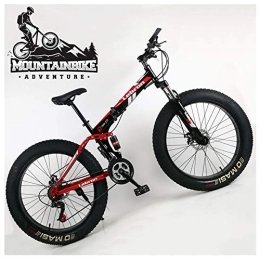 YWARX Fahrräder NENGGE Mountainbike Vollfederung für Herren Damen, Erwachsenen Faltbare MTB mit Scheibenbremsen, Rahmen aus Kohlenstoffstahl Fette Reifen Fahrräder, Unisex Jugend, Schwarz, 24 Inch 21 Speed