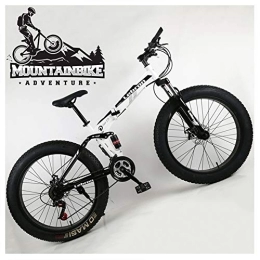 YWARX Fahrräder NENGGE Mountainbike Vollfederung für Herren Damen, Erwachsenen Faltbare MTB mit Scheibenbremsen, Rahmen aus Kohlenstoffstahl Fette Reifen Fahrräder, Unisex Jugend, Weiß, 24 Inch 21 Speed