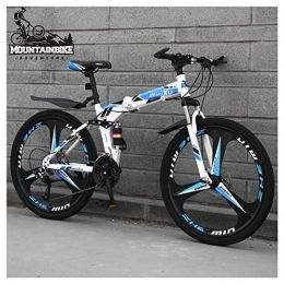 YWARX Fahrräder NENGGE MTB Vollfederung 26 Zoll für Erwachsenen Herren Damen, 21 / 24 / 27 Gang-Schaltung Jugend Faltbare Mountainbike Fahrräder, Rahmen aus Kohlenstoffstahl, Blue 3 Spoke, 24 Speed