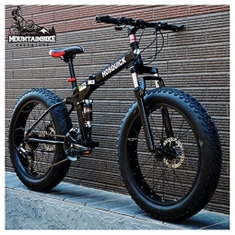 YWARX Zusammenklappbare Mountainbike NENGGE Vollfederung MTB 26 Zoll für Herren Damen, Erwachsenen Faltbare Mountainbike mit Scheibenbremsen, Rahmen aus Kohlenstoffstahl Fette Reifen Fahrräder, Schwarz, 30 Speed