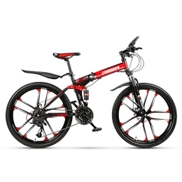 QCLU Fahrräder QCLU 26-Zoll- Klappsport / Mountainbike 10 Cutter, Black& Red, Scheibenbremsen Hardtail MTB, Trekking Bike Men Bike Girls Bike (Größe : 21-Speed)