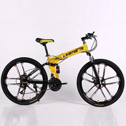 Qinmo Fahrräder Qinmo 24 und 26-Zoll Falt VTT 10 Messerrad Folding Mountain Fahrrads 21 Geschwindigkeit Zwei-Scheibenbremse Fahrrads (Color : 24 Speed Yellow, Size : 24inch)