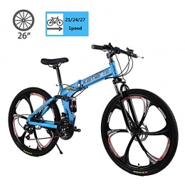 Qinmo Fahrräder Qinmo Fahrrad, 26 Zoll Folding Mountain Bikes, High Carbon Stahl Rennrad mit Scheibenbremsen, 21 / 24 / 27-Gang-Fahrrad Full Suspension MTB Bike Unisex, Gre: 27speed, Farbe: Blau