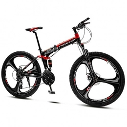 QMMD Fahrräder QMMD Faltbare MTB, 24 Zoll Vollfederung Mountain Bike, 4 Farben MTB Fahrrad für Herren und Damen, 21-24-27-30-Gang Mountainbike, Rahmen aus Kohlenstoffstahl Fahrräder, Red 3 Spoke, 30 Speed