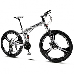 QMMD Fahrräder QMMD Faltbare MTB, 26 Zoll 4 Farben Mountainbike, Rahmen aus Kohlenstoffstahl Fahrrad mit Scheibenbremsen, Erwachsenen Mountainbike mit Vollfederung, White 3 Spoke, 24 Speed