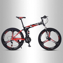 QMMD Fahrräder QMMD MTB 24 Zoll, Faltbare Rahmen aus Kohlenstoffstahl, Vollfederung Mountain Bike, 4 Farben MTB Fahrrad, Herren und Damen Scheibenbremsen Mountainbike, A 3 Spoke, 21 Speed