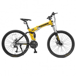 QMMD MTB Faltbare, 26 Zoll Erwachsenen Mountainbike, Vollfederung Mountain Bike, Herren 27-Gang Mountainbike, Damen Alu Rahmen Fahrrad mit Scheibenbremsen,26 inch Yellow,27 Speed
