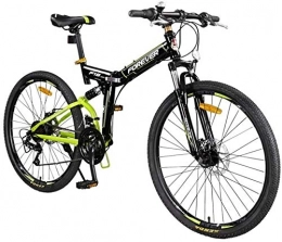 QUETAZHI Fahrräder QUETAZHI Folding Mountain Bike 24 Geschwindigkeit, 26 Zoll High Carbon Stahlrahmen, Double Disc Doppelaufhebung Fahrrad, MTB Reifen, Grün Schwarz, Weiß, Blau QU604 (Color : Black Green)