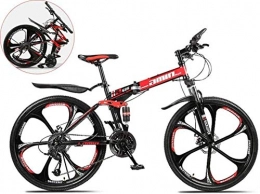QZ Fahrräder QZ 26 Zoll Boy Mountain Bike, 6-Messer Integrierte Rad Folding Carbon Steel Fahrrder, Double Shock Variable Speed Fahrrad, Unisex 6-11 (Color : Red, Size : 26in (30 Speed))