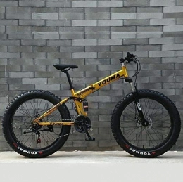 QZ Zusammenklappbare Mountainbike QZ Folding Fahrrad Mountainbike for Erwachsene, Fully High Carbon Stahlrahmen MTB Fahrrad mit Magnesium Alufelgen Doppelscheibenbremse (Color : Gold, Size : 24 inch 21 Speed)