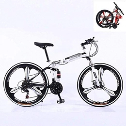 QZ Zusammenklappbare Mountainbike QZ Folding Mountainbike, 24 Geschwindigkeit Adult Mountainbike, High Carbon Stahlrahmen Full Suspension Mountain Bike, Doppelscheibenbremse (Color : White)