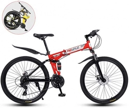 QZ Zusammenklappbare Mountainbike QZ Mountainbike, Folding 26 Zoll Carbon Steel Fahrrder, Double Shock Variable Speed Erwachsene Fahrrad, 30 Messer Speichen Felgen (Color : Red, Size : 26 in (21 Speed))