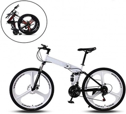 RENXR Fahrräder RENXR Klapprad Mountainbikes, High Carbon Stahlrahmen Unterschiedliche Geschwindigkeit Doppelstoßdämpfung Für Menschen Mit Einer Höhe Von 160-185Cm, 26 Zoll, Weiß