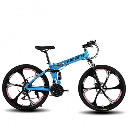 SSDAOO Folding Mountain Bike 24 Zoll / 26 Zoll vorne und hinten mit Variabler Geschwindigkeit Stoßdämpfer Fahrraddoppelscheibenbremse 27 Drehzahlmesser Rad,Blau,26inch