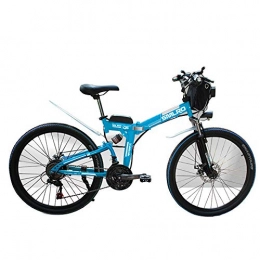 TIKENBST Fahrräder TIKENBST 26-Zoll-Lithium-Batterie Folding Electric Bicycle Double Suspension Scheibenbremsen Mountain Electric Bicycle, Blue-500w55km