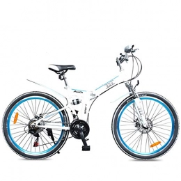 TTW Fahrräder TTW Erwachsener 24 / 26 Zoll-faltendes Mountainbike-hohes Kohlenstoffstahl-Rahmen-Fahrrad mit hinteren Schutzblechen, 21 Geschwindigkeits-Front und hintere mechanische Scheibenbremse, Weiß, 24 inch