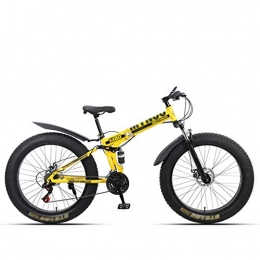 UFD Zusammenklappbare Mountainbike UFD 27 Gang-Dual Suspension Mountain Bikes mit Doppelscheibenbremse für Erwachsene All Terrain Anti-Rutsch 26 Zoll * 4.0 Fat Tire-Gebirgsfahrrad, High-Carbon Stahl Trail Bike, Gelb, B